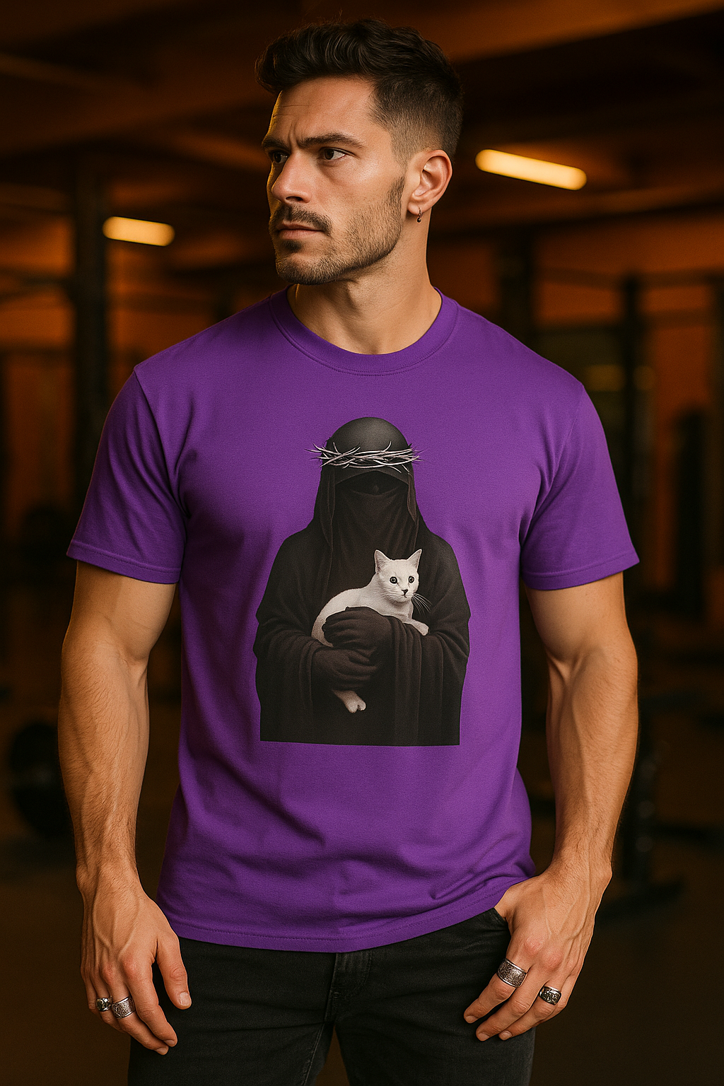 Stylish Cat & Alien Graphic T-Shirt