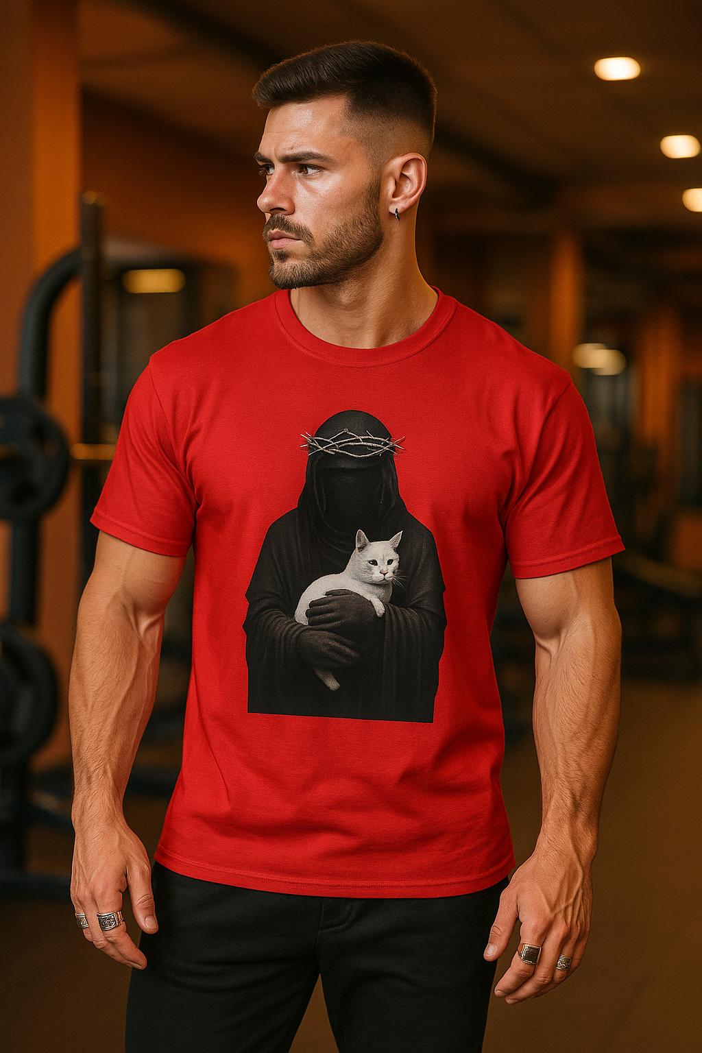 Stylish Cat & Alien Graphic T-Shirt