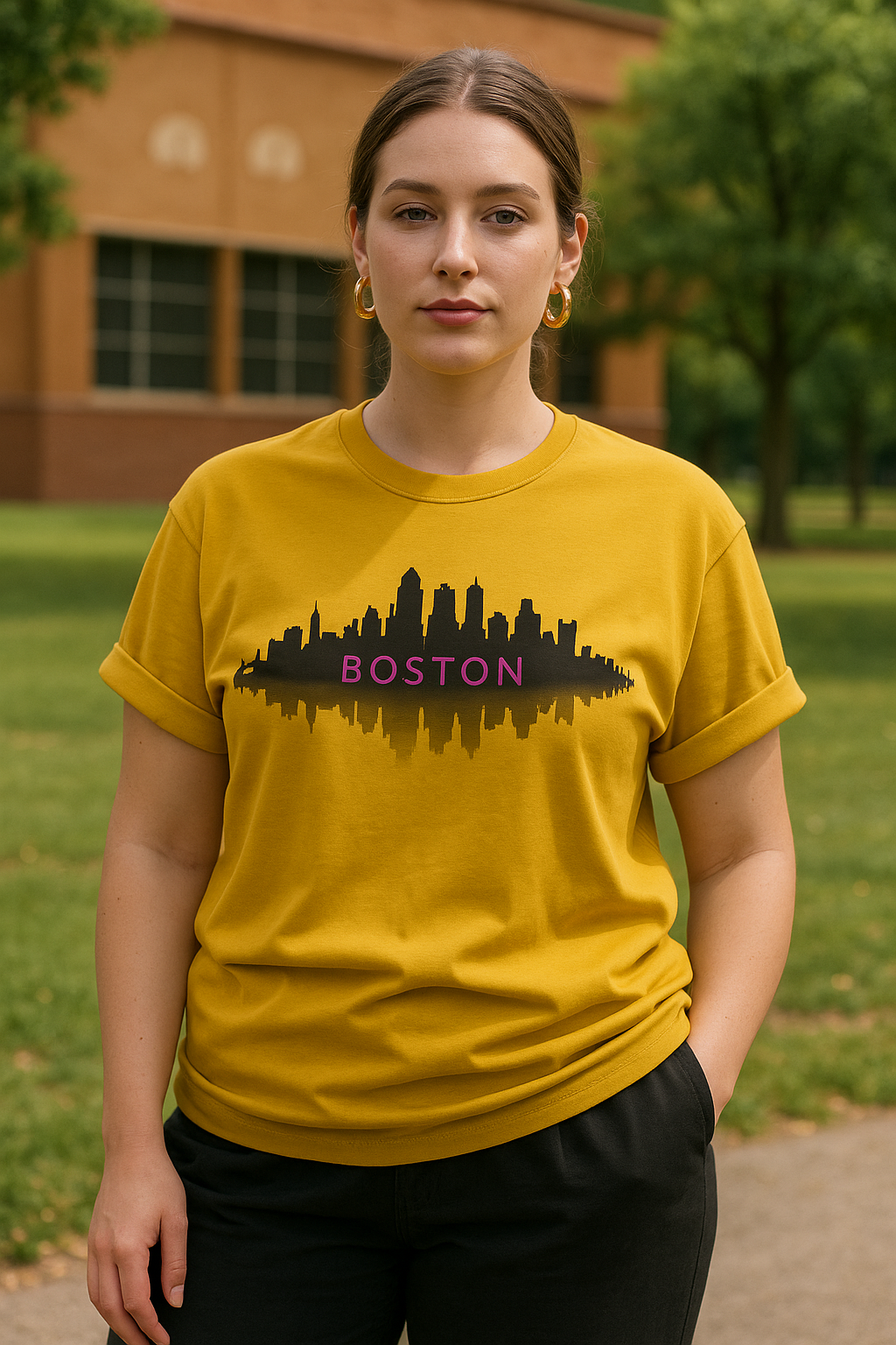 “Boston Nights Skyline Tee – Bold. Urban. Reflective.”