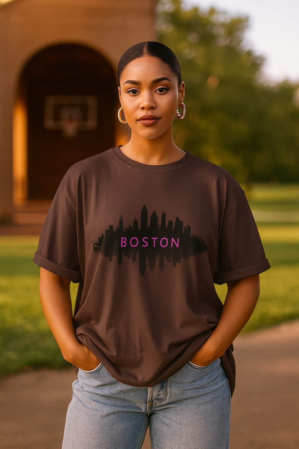 “Boston Nights Skyline Tee – Bold. Urban. Reflective.”