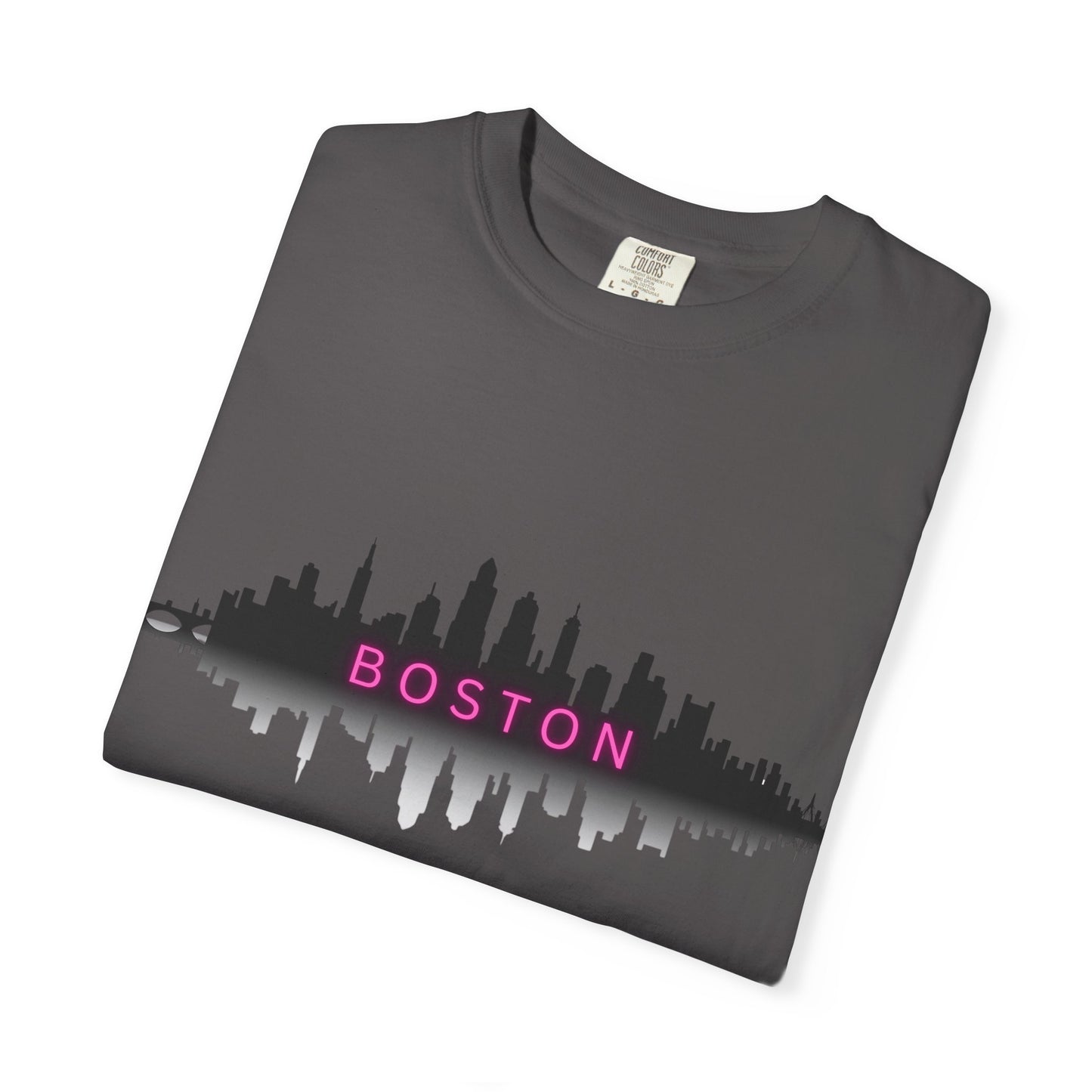“Boston Nights Skyline Tee – Bold. Urban. Reflective.”