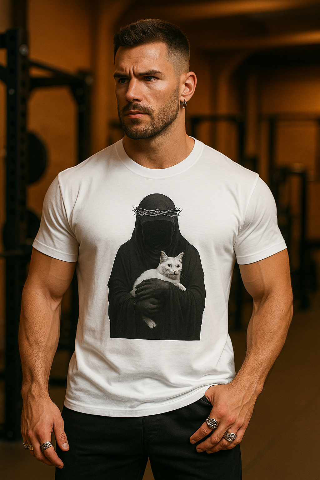 Stylish Cat & Alien Graphic T-Shirt