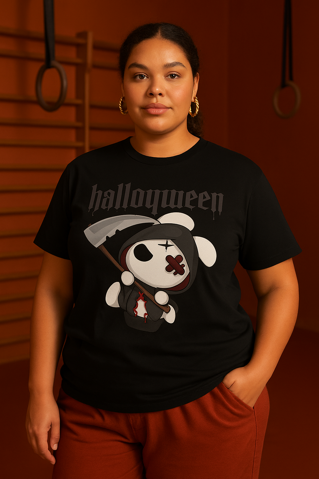 Hallowqueen Grim Bunny Graphic T-Shirt Bold Halloween Streetwear